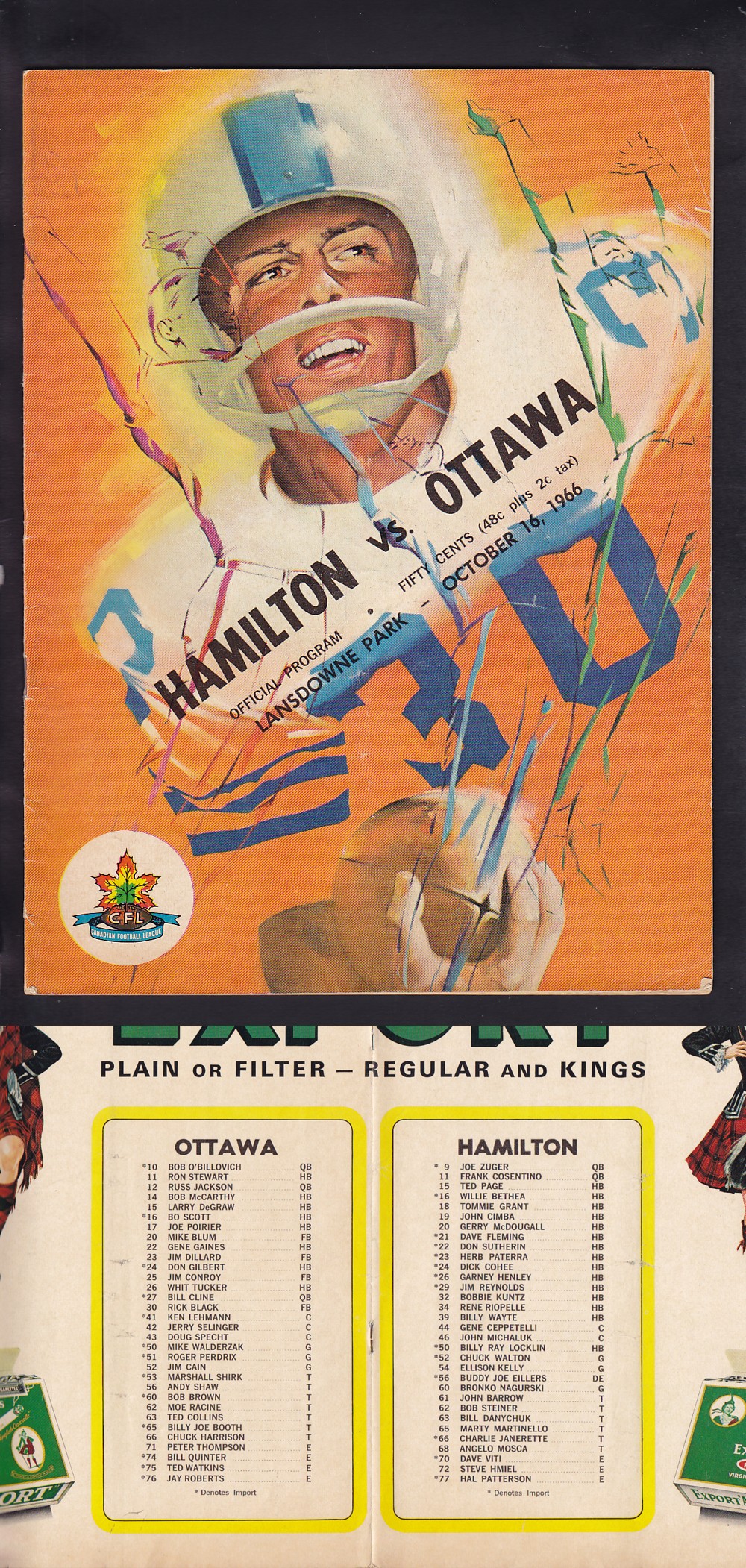 1966 CFL OTTAWA ROUGHRIDERS VS HAMILTON TIGER-CATS PROGRAM photo