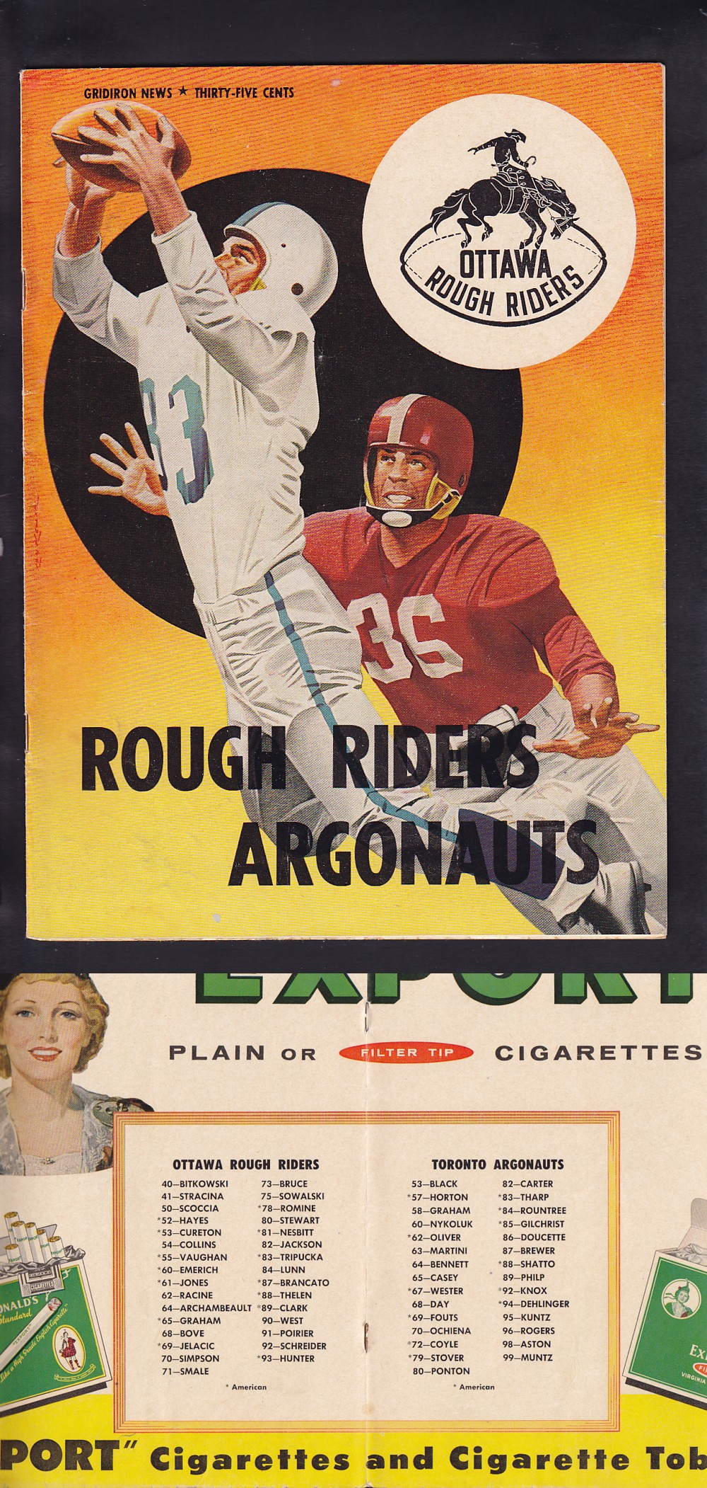 1959 CFL OTTAWA ROUGH RIDERS VS TORONTO ARGONAUTS PROGRAM photo