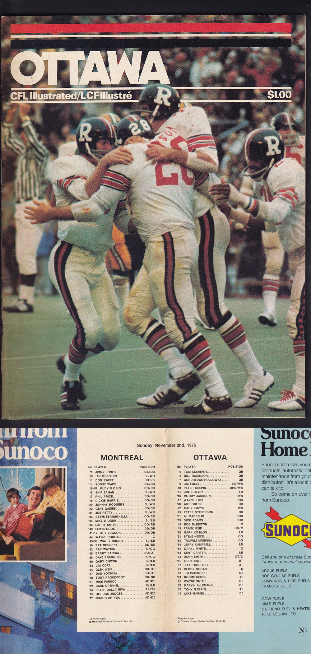 1975 CFL OTTAWA ROUGH RIDERS VS MONTREAL ALOUETTES PROGRAM photo