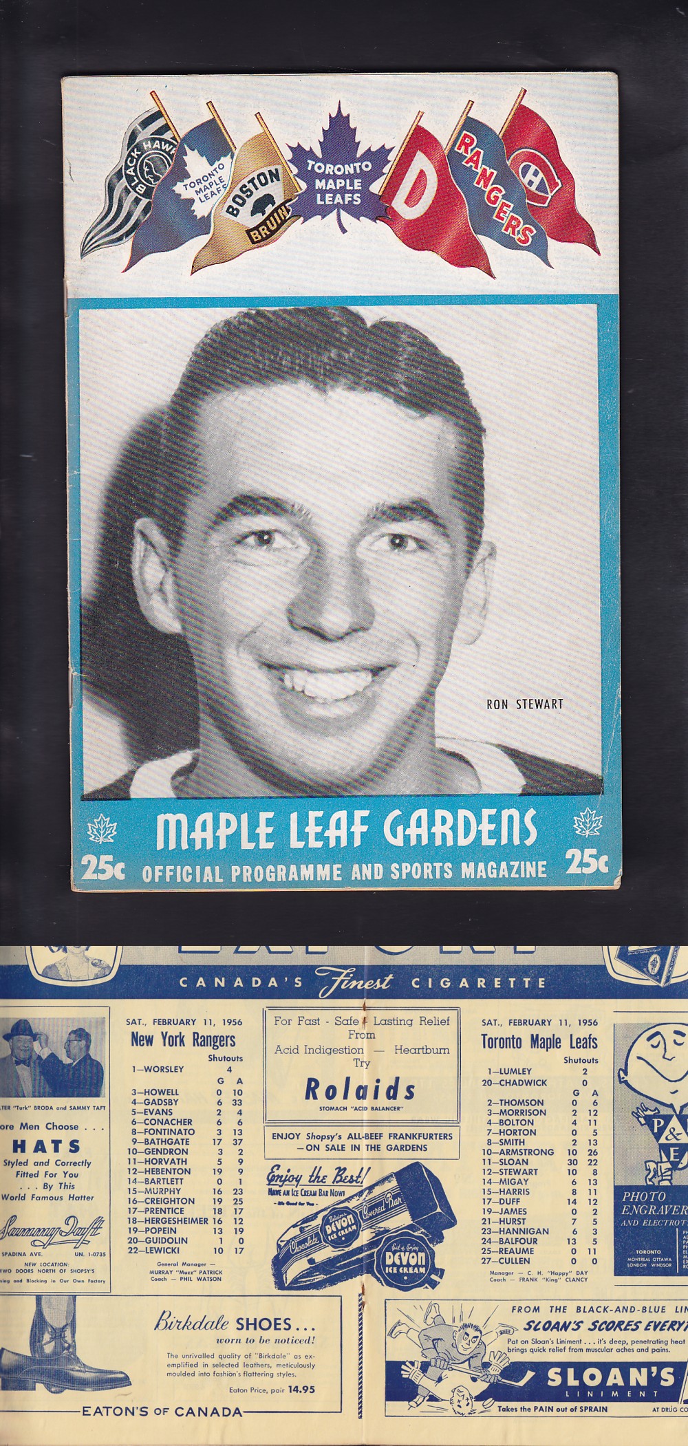 1956 TORONTO MAPLE LEAFS VS NY RANGERS PROGRAM photo