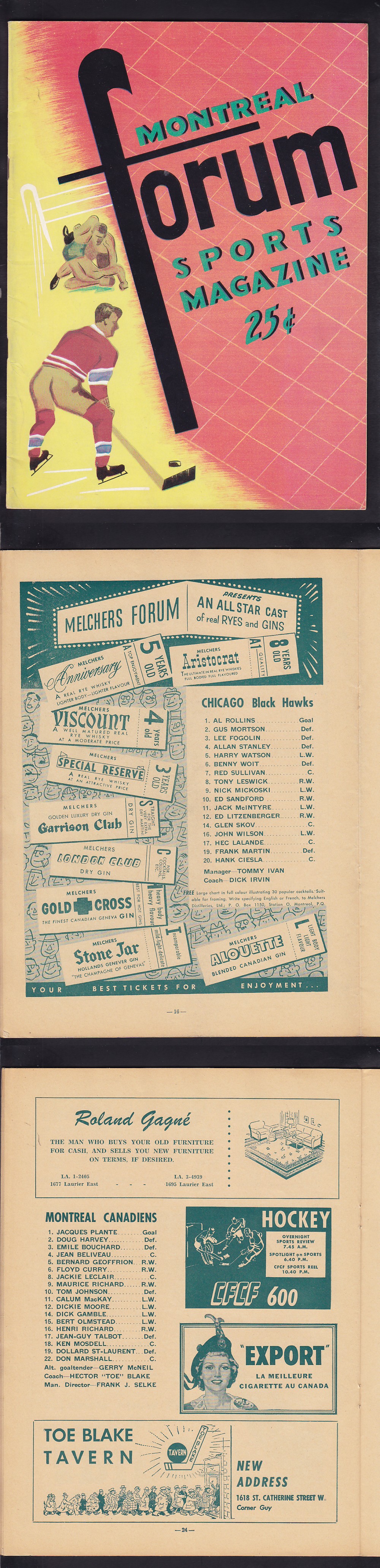 1956-57 MONTREAL CANADIENS VS CHICAGO BLACKHAWKS PROGRAM photo 1956-57 MONTREAL CANADIENS VS CHICAGO BLACKHAWKS PROGRAM photo