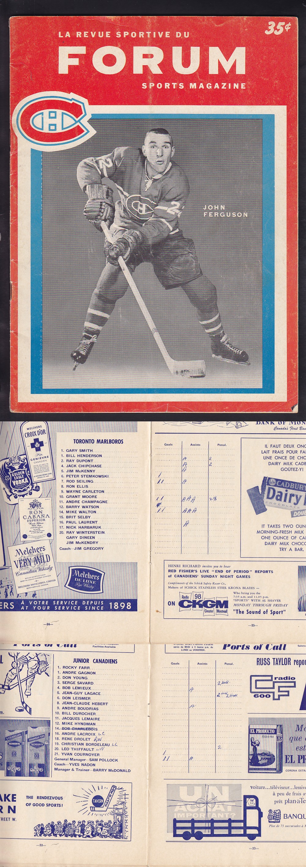 1964 MONTREAL CANADIENS JR. VS TORONTO MALBOROS PROGRAM photo