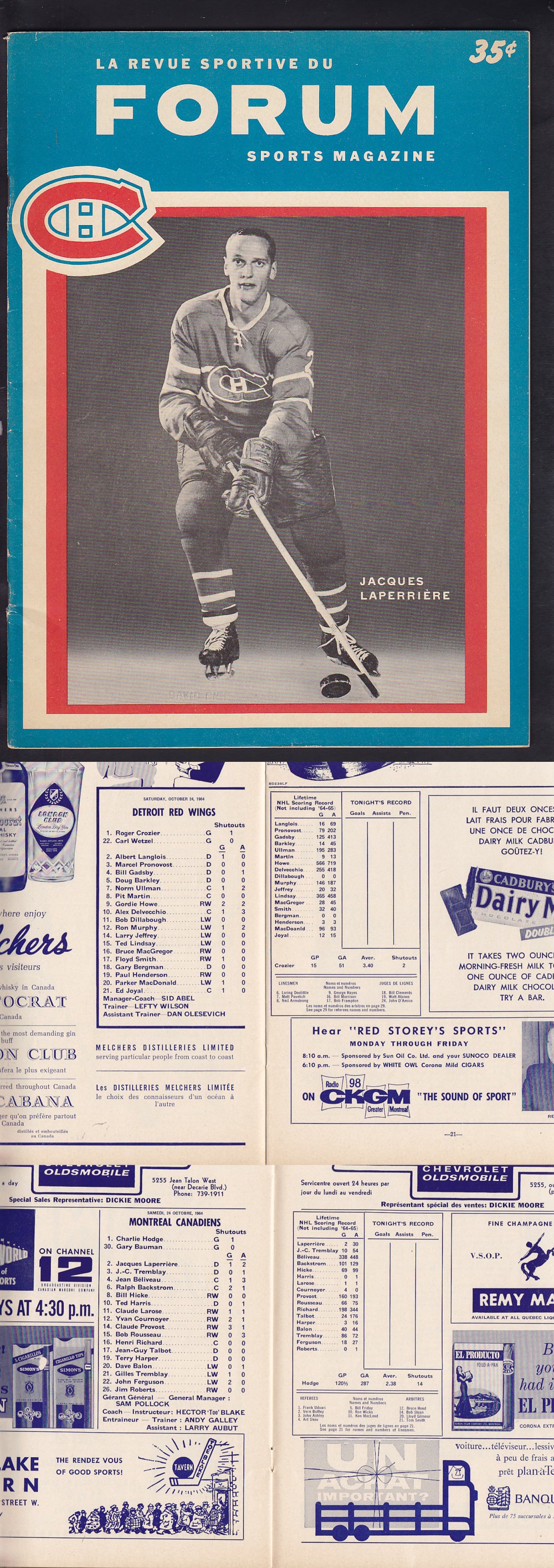 1964 MONTREAL CANADIENS VS DETROIT RED WINGS PROGRAM photo 1964 MONTREAL CANADIENS VS DETROIT RED WINGS PROGRAM photo