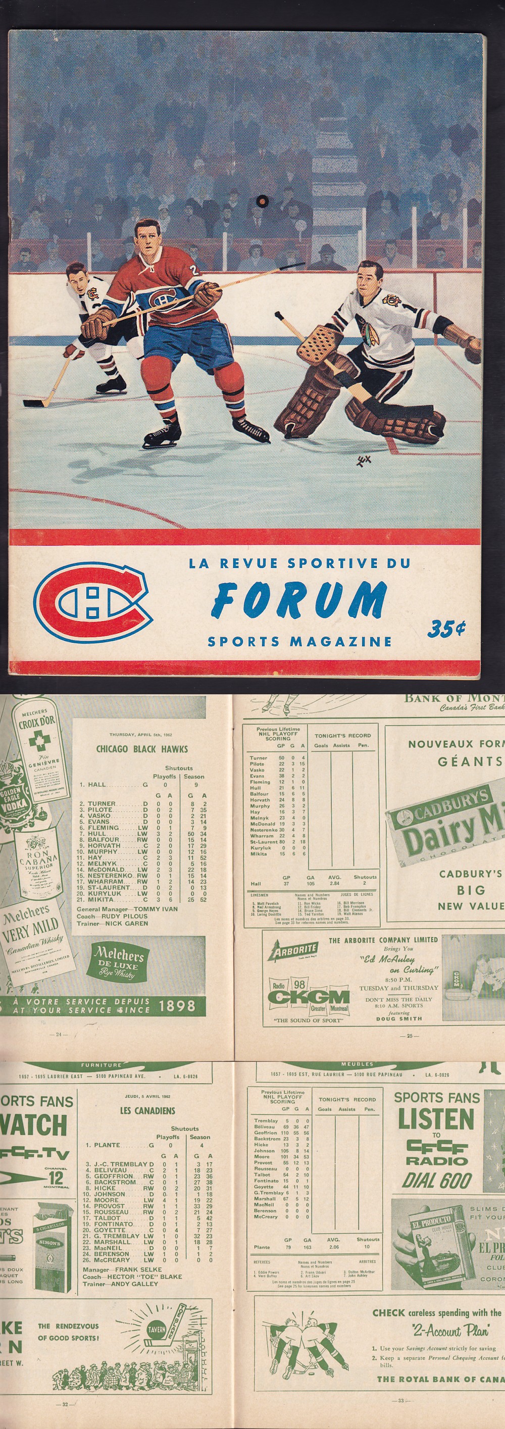 1962 MONTREAL CANADIENS VS CHICAGO BLACKHAWKS PLAYOFFS PROGRAM photo