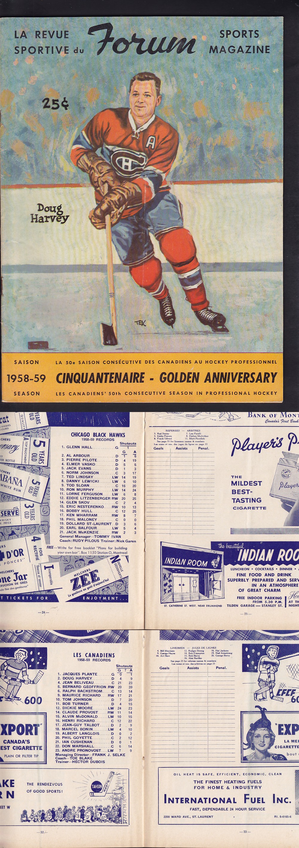 1958-59 MONTREAL CANADIENS VS CHICAGO BLACKHAWKS PROGRAM photo