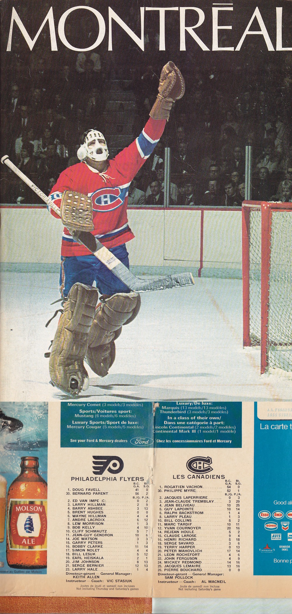 1971 MONTREAL CANADIENS VS PHILADELPHIA FLYERS PROGRAM photo