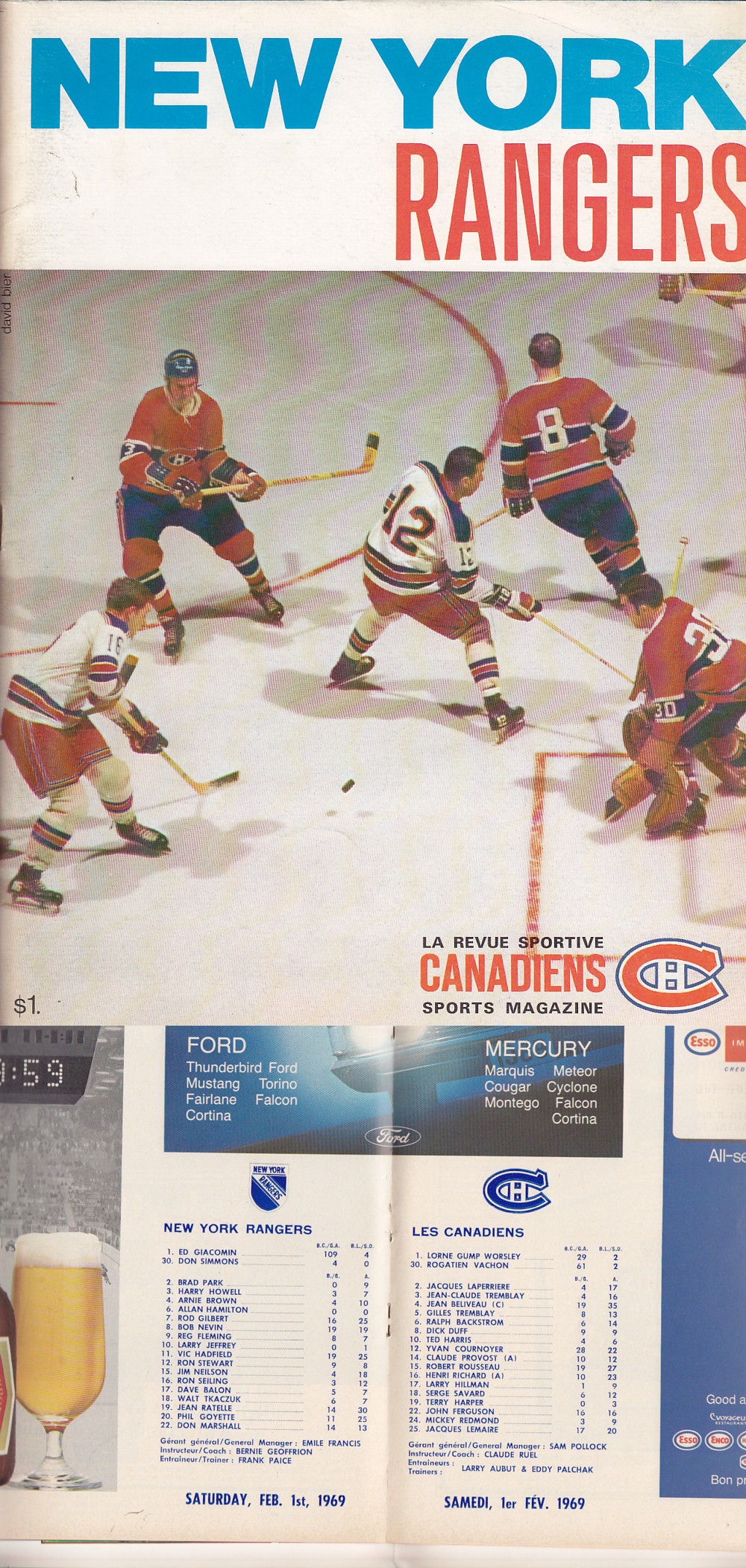 1969 MONTREAL CANADIENS VS NY RANGERS PROGRAM photo