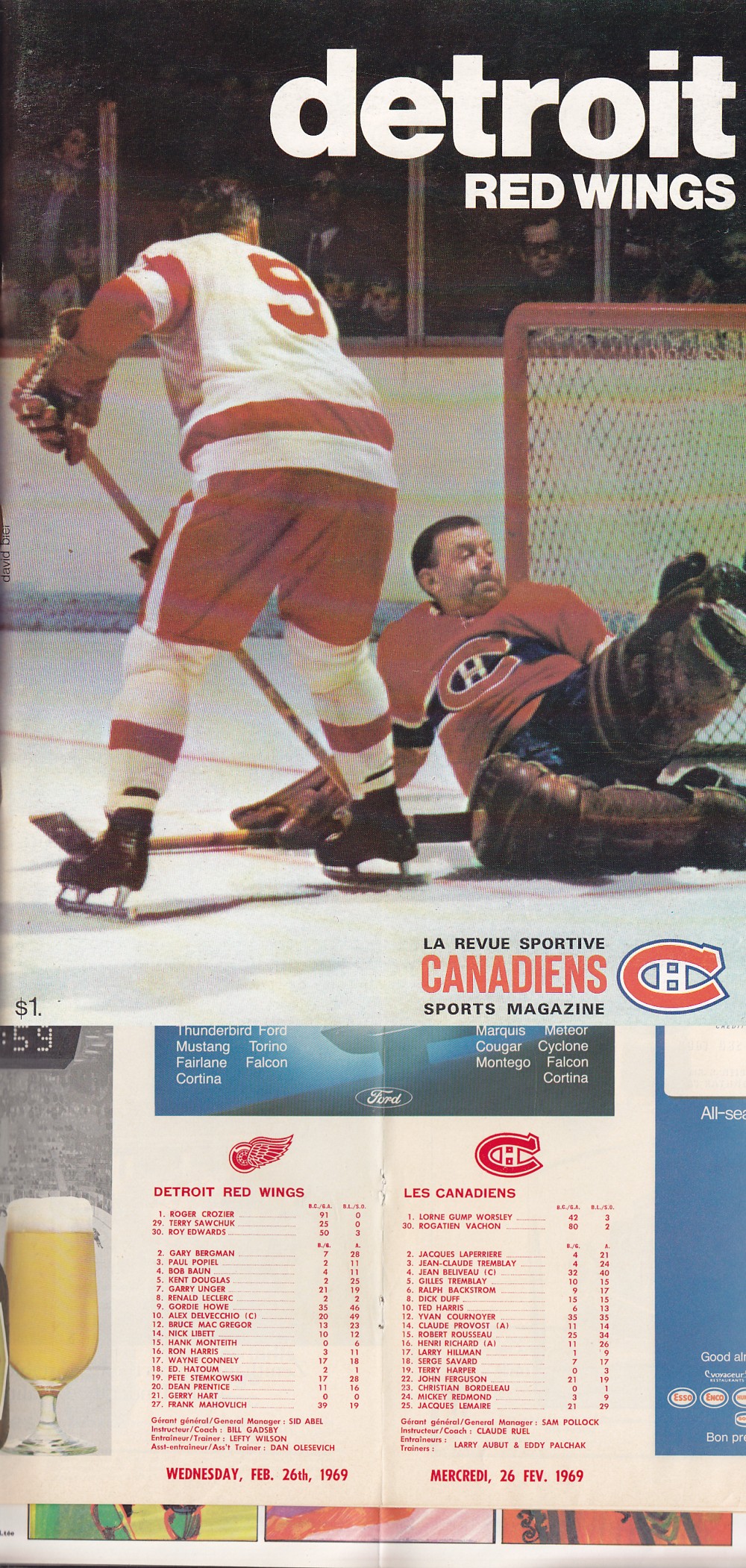 1969 MONTREAL CANADIENS VS DETROIT RED WINGS PROGRAM photo 1969 MONTREAL CANADIENS VS DETROIT RED WINGS PROGRAM photo