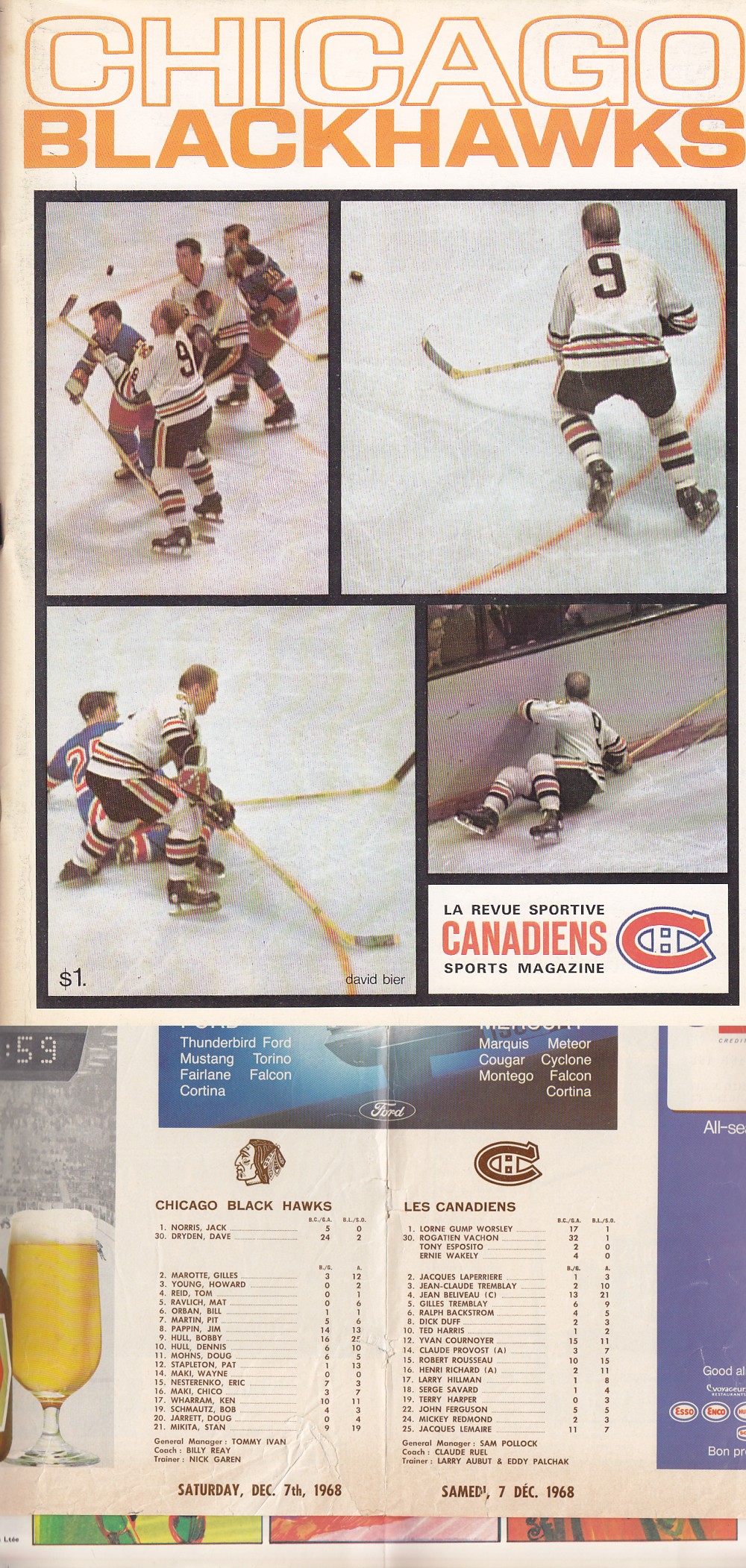 1968 MONTREAL CANADIENS VS  CHICAGO BLACKHAWKS PROGRAM photo