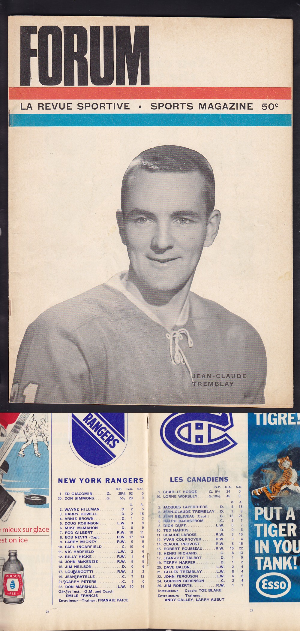 1966 MONTREAL CANADIENS VS NY RANGERS PROGRAM photo