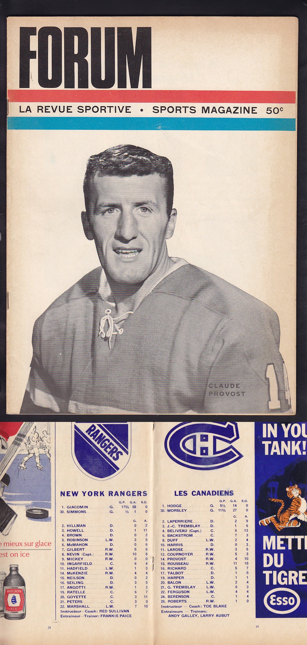 1965 MONTREAL CANADIENS VS NY RANGERS PROGRAM photo