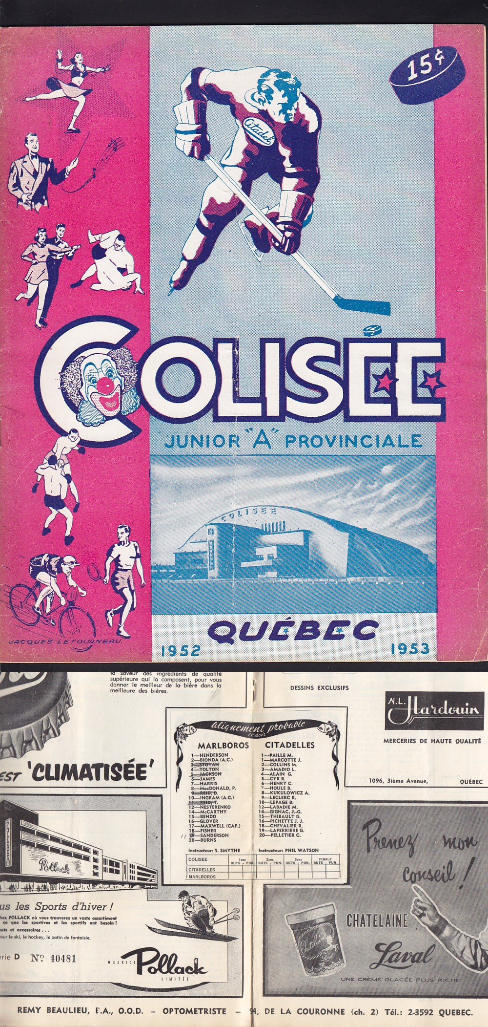 1952-53 QUEBEC CITADELLES VS TORONTO MALBOROS PROGRAM photo