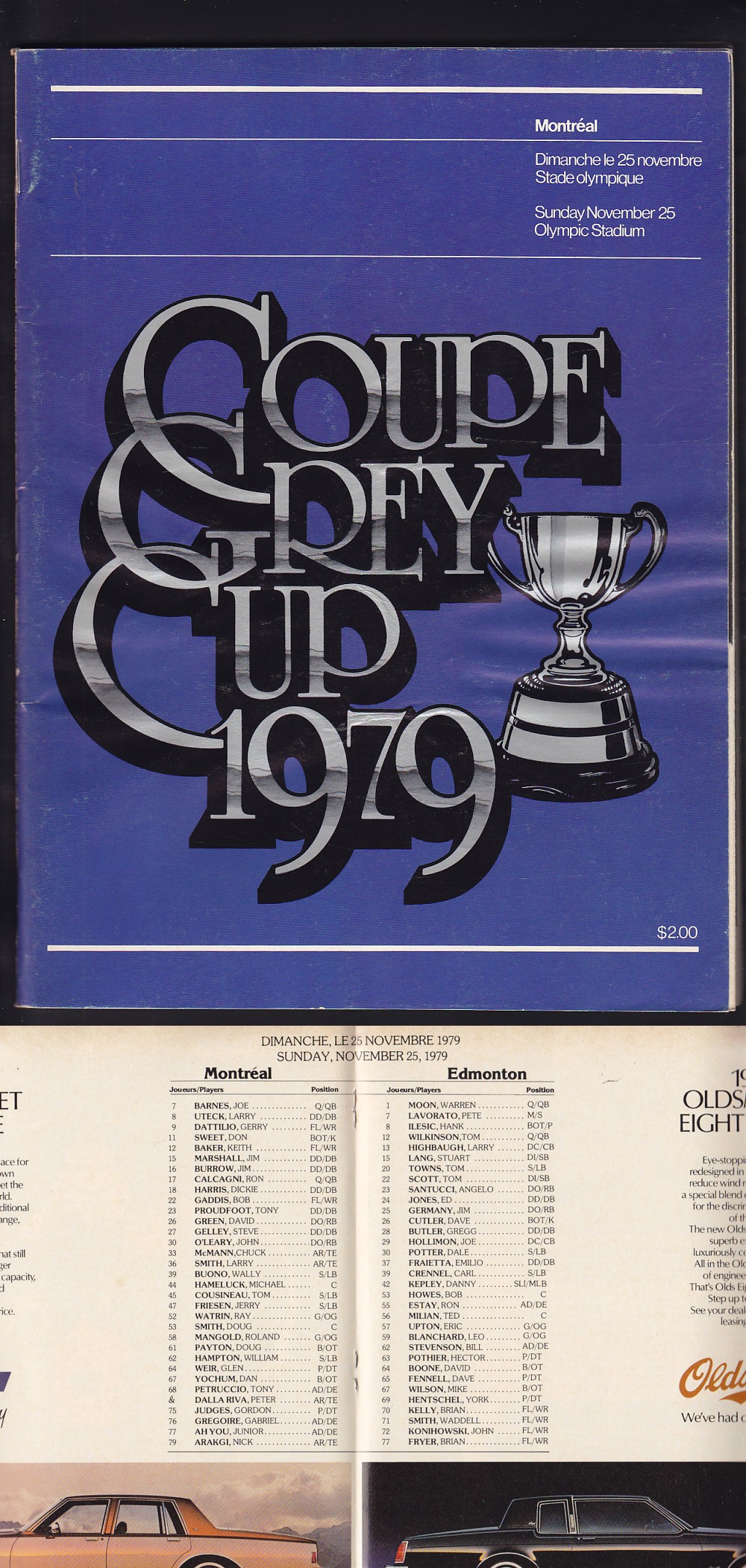 1979 CFL MONTREAL VS EDMONTON GREY CUP PROGRAM photo