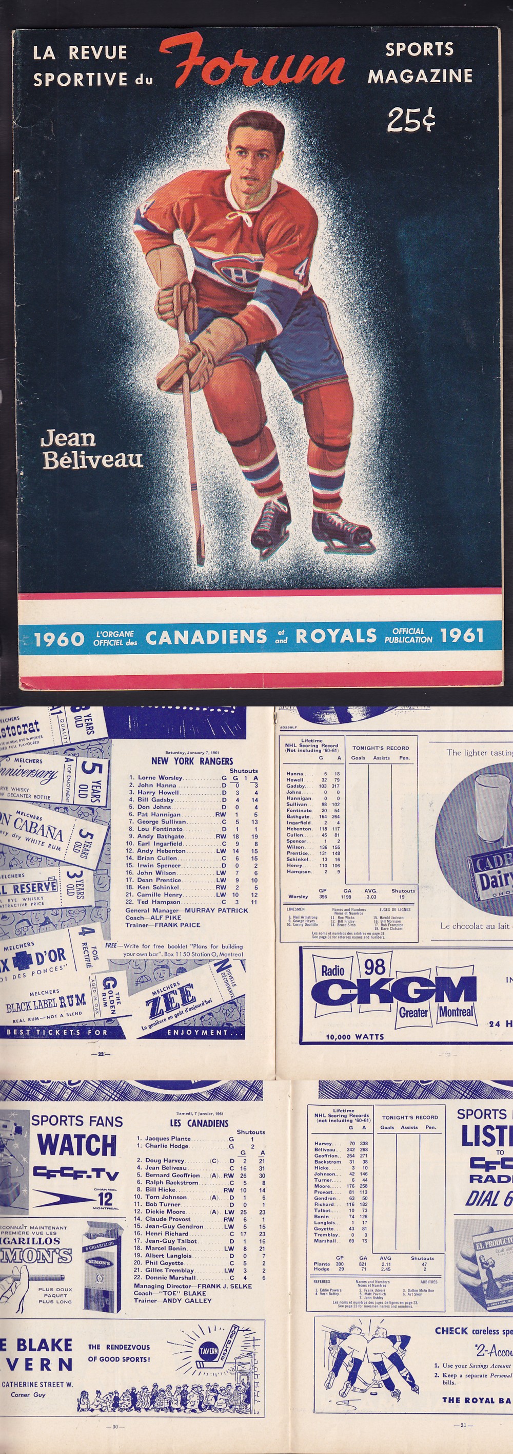 1961 MONTREAL CANADIENS VS NY RANGERS PROGRAM photo