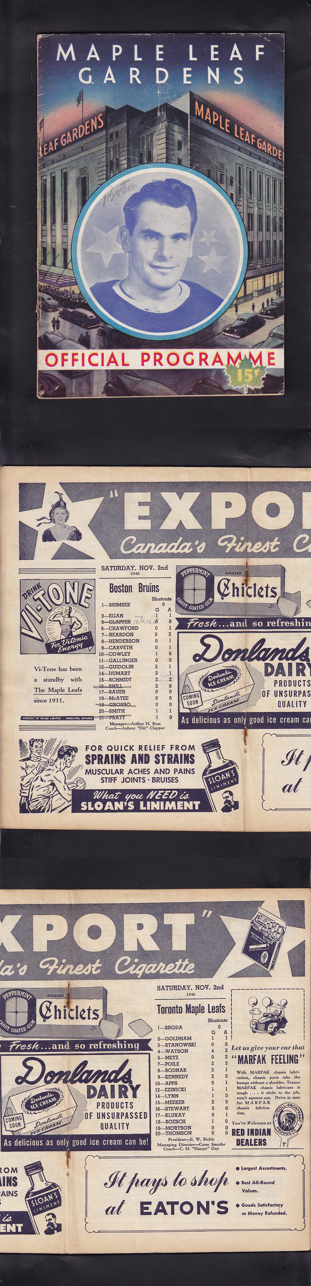 1946 TORONTO MAPLE LEAFS VS BOSTON BRUINS PROGRAM photo