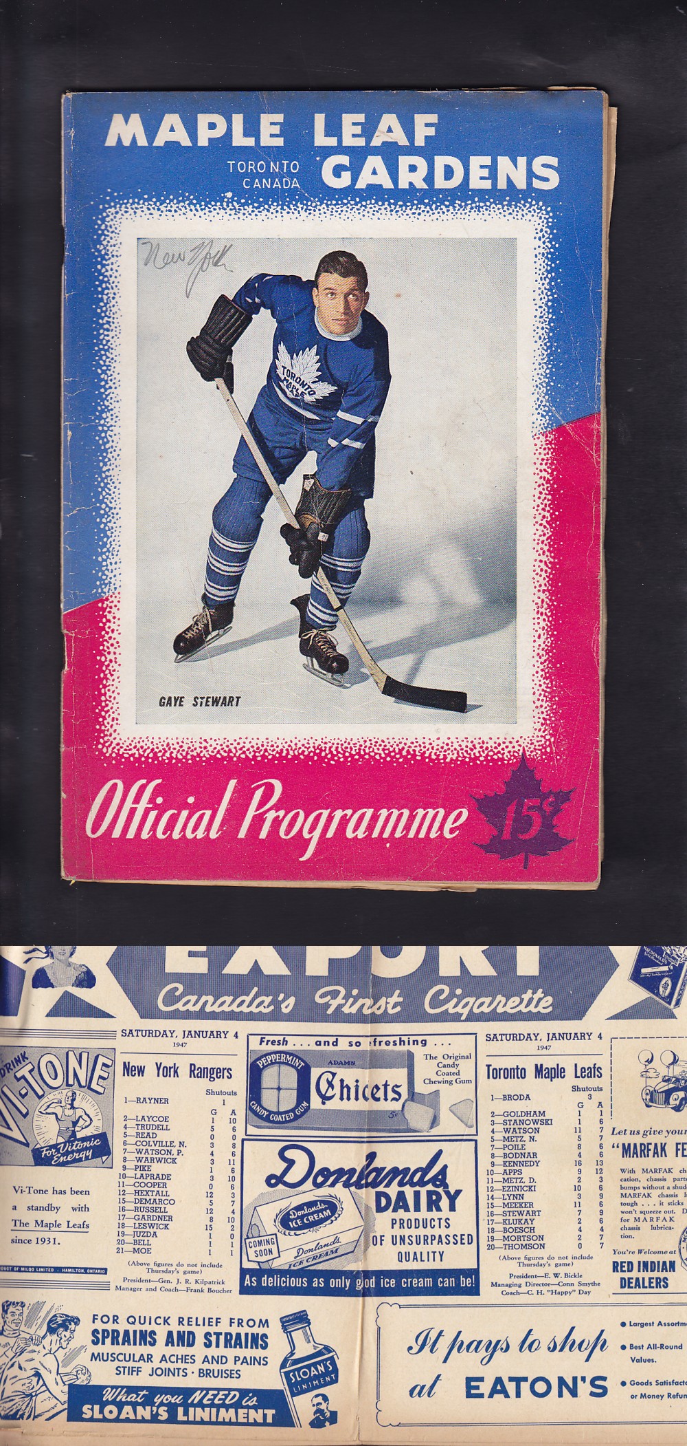 1947 TORONTO MAPLE LEAFS VS NY RANGERS PROGRAM photo