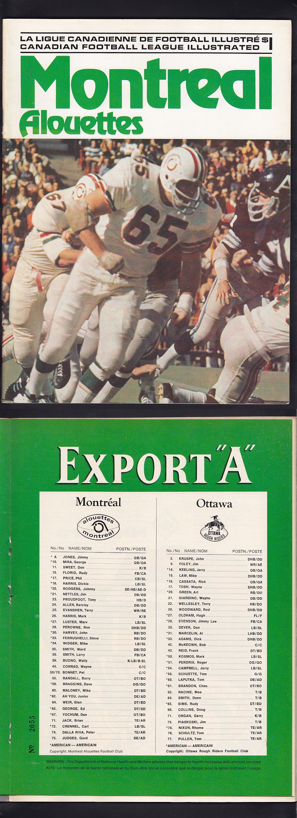 1973 CFL MONTREAL ALOUETTES VS OTTAWA ROUGH RIDERS PROGRAM photo