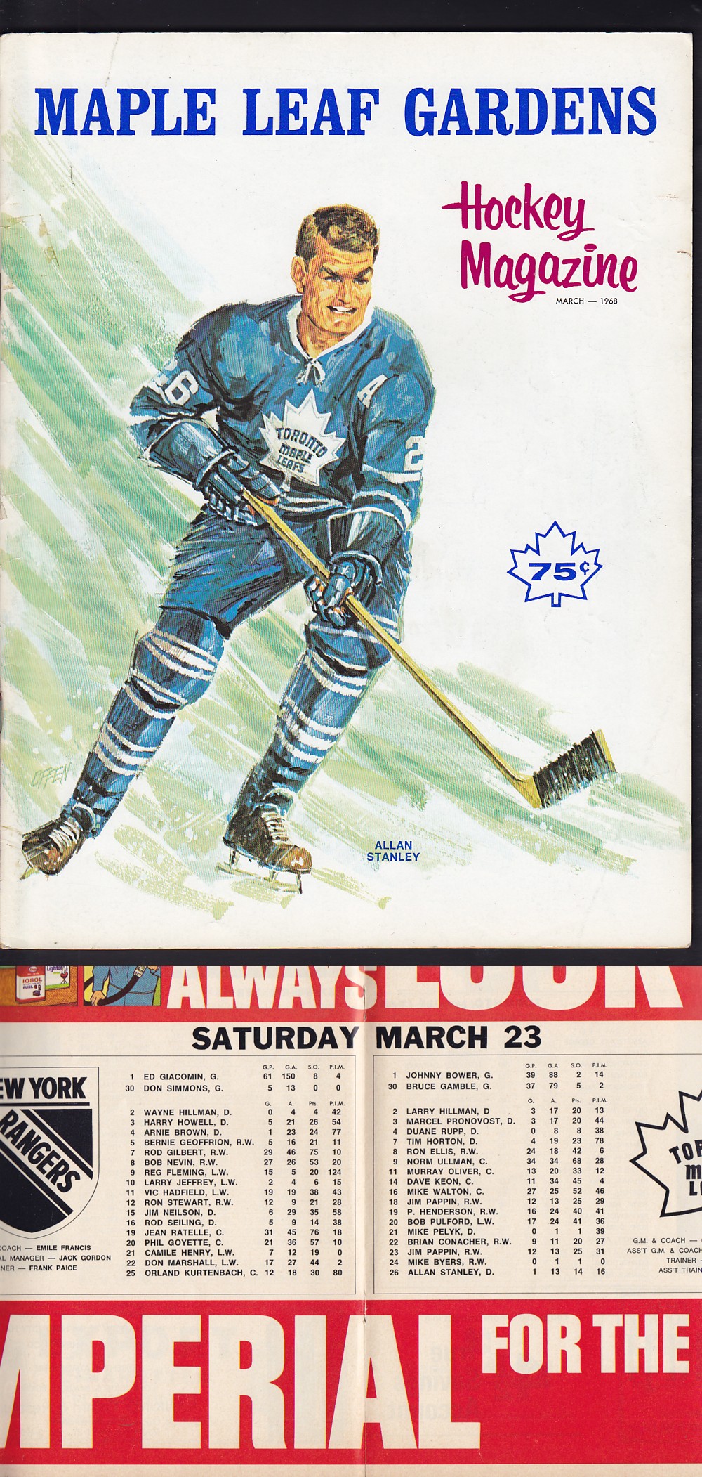 1967-68 TORONTO MAPLE LEAFS VS NY RANGERS PROGRAM photo