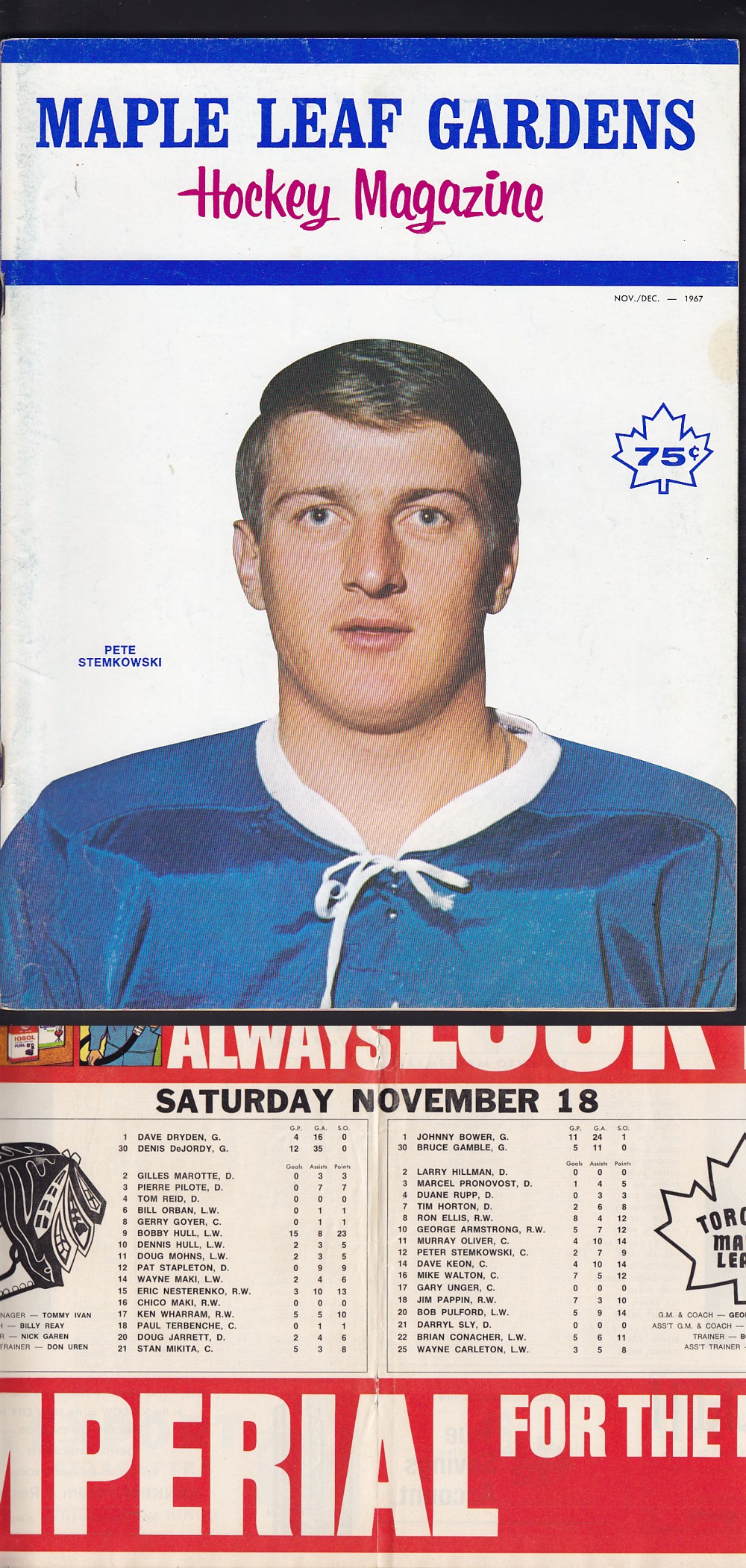 1967-68 TORONTO MAPLE LEAFS VS CHICAGO BLACKHAWKS PROGRAM photo