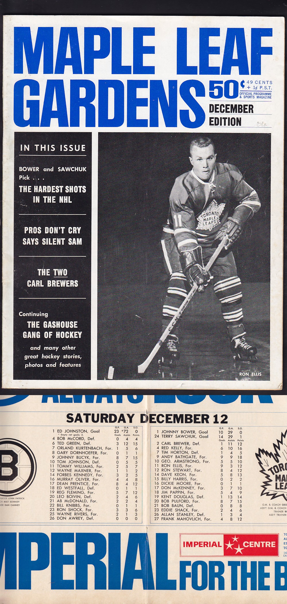 1964-65 TORONTO MAPLE LEAFS VS BOSTON BRUINS PROGRAM photo