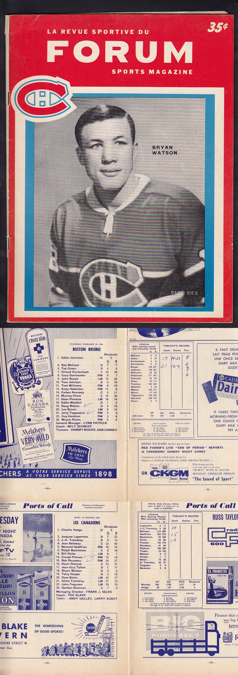 1964 MONTREAL CANADIENS VS BOSTON BRUINS PROGRAM photo