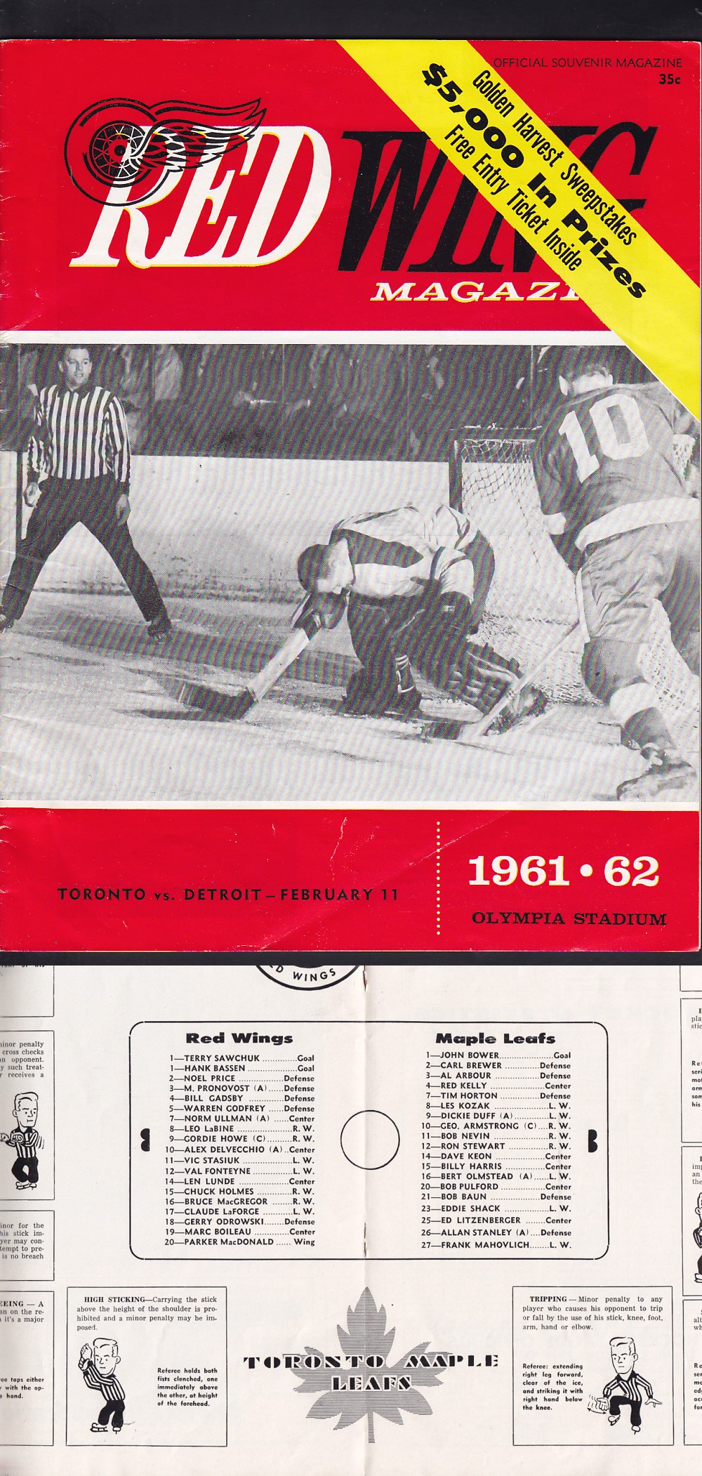 1961-62 DETROIT RED WINGS VS TORONTO MAPLE LEAFS PROGRAM photo