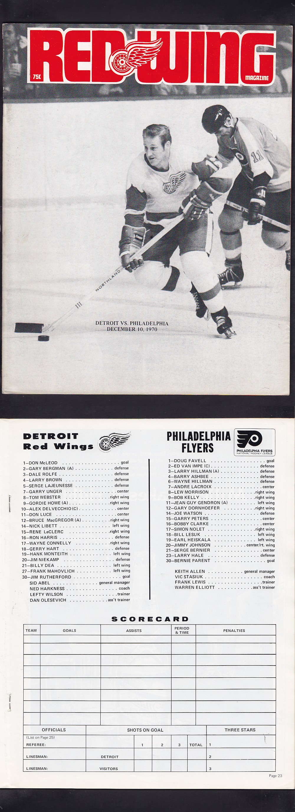 1970 DETROIT RED WINGS VS PHILADELPHIA FLYERS PROGRAM photo 1970 DETROIT RED WINGS VS PHILADELPHIA FLYERS PROGRAM photo