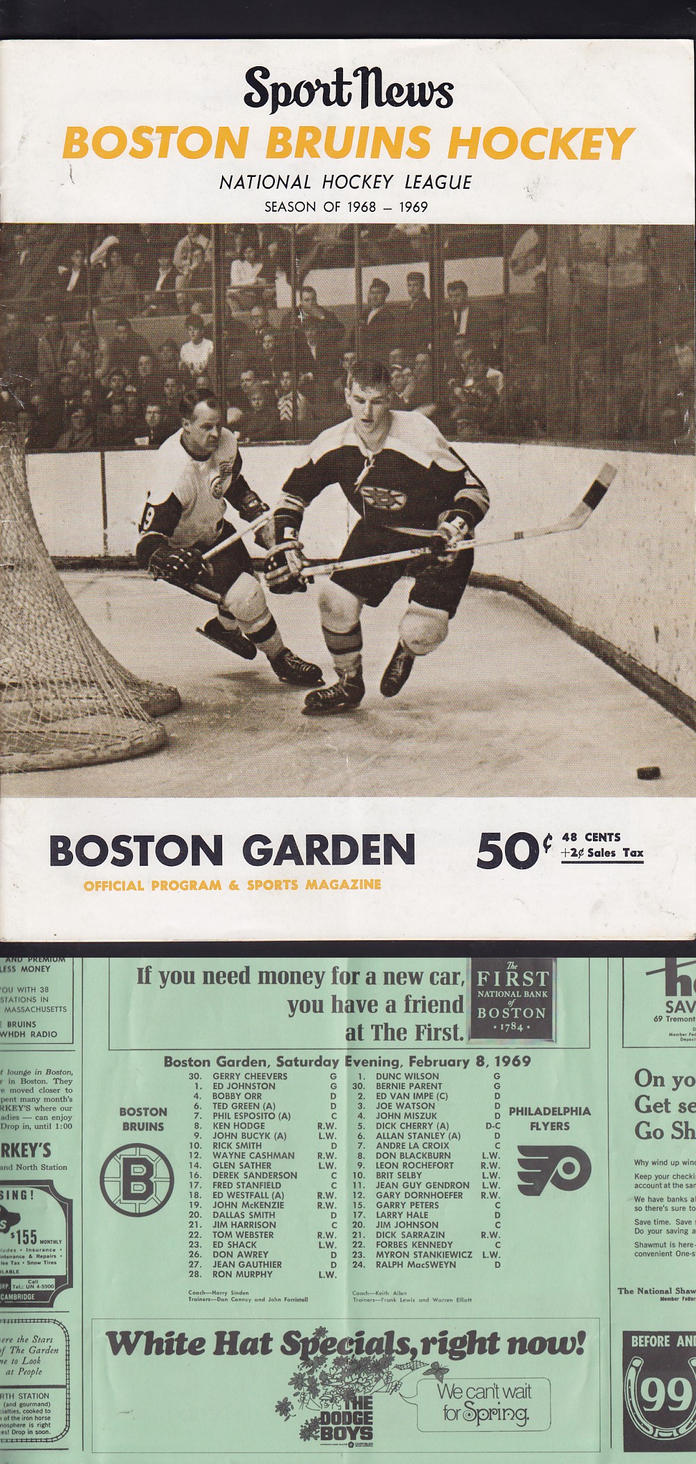 1969 BOSTON BRUINS VS PHILADELPHIA FLYERS PROGRAM photo