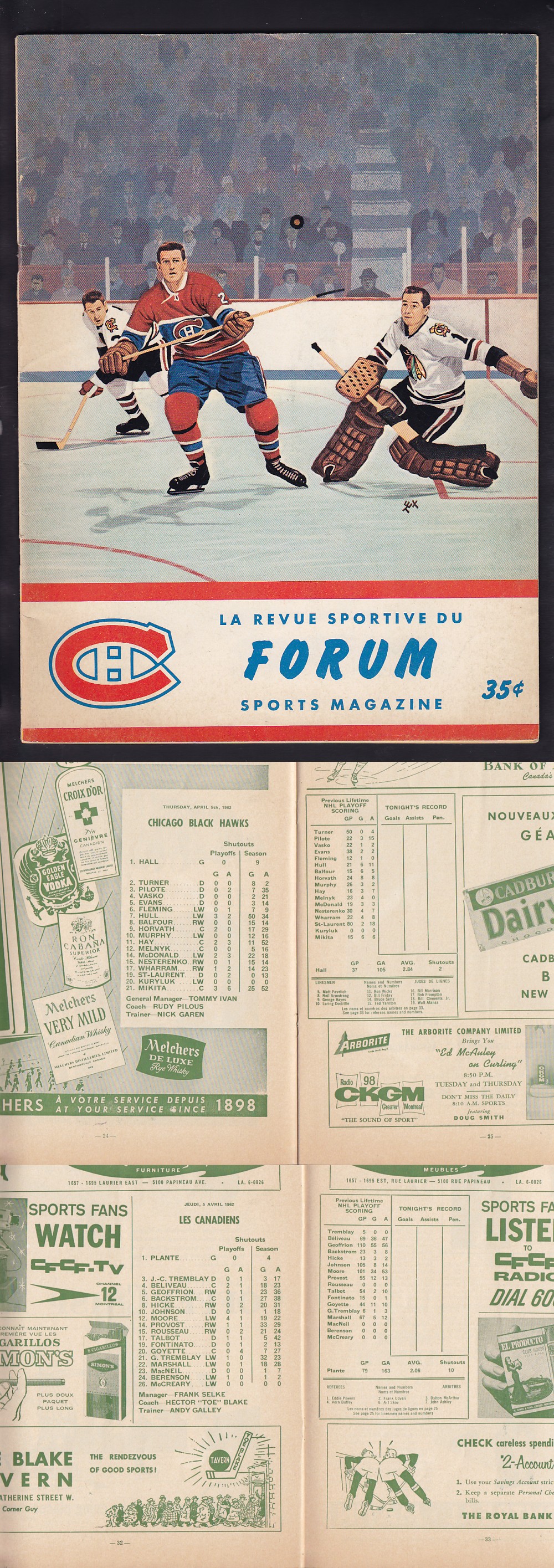 1962 MONTREAL CANADIENS VS CHICAGO BLACKHAWKS PLAYOFFS PROGRAM photo