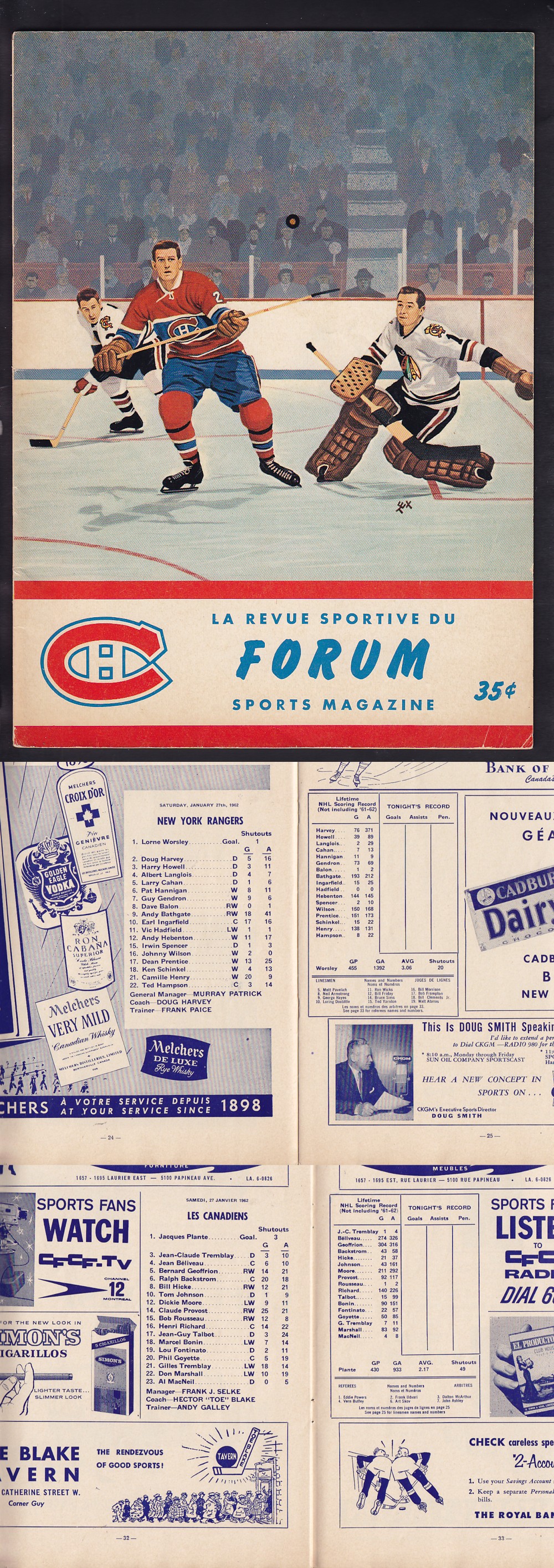 1962 MONTREAL CANADIENS VS NY RANGERS PROGRAM photo