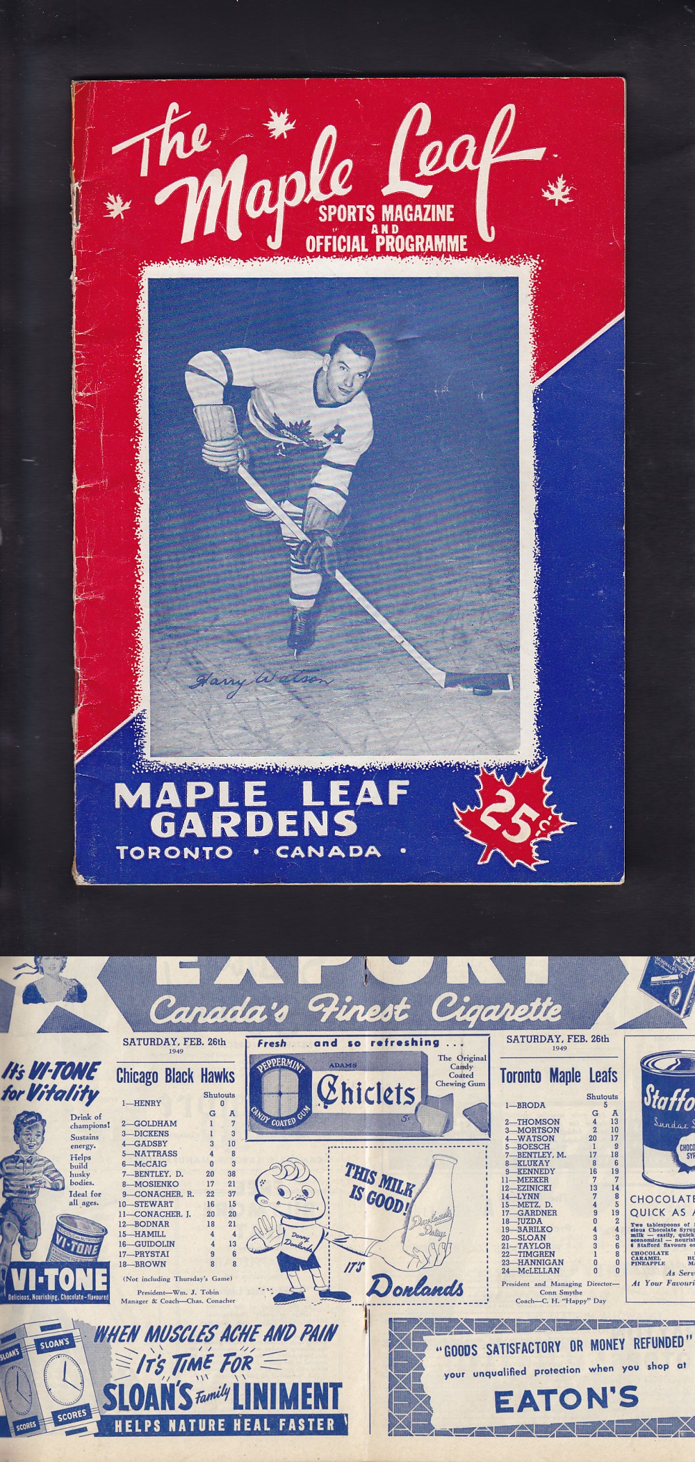 1949 TORONTO MAPLE LEAFS VS CHICAGO BLACKHAWKS PROGRAM photo