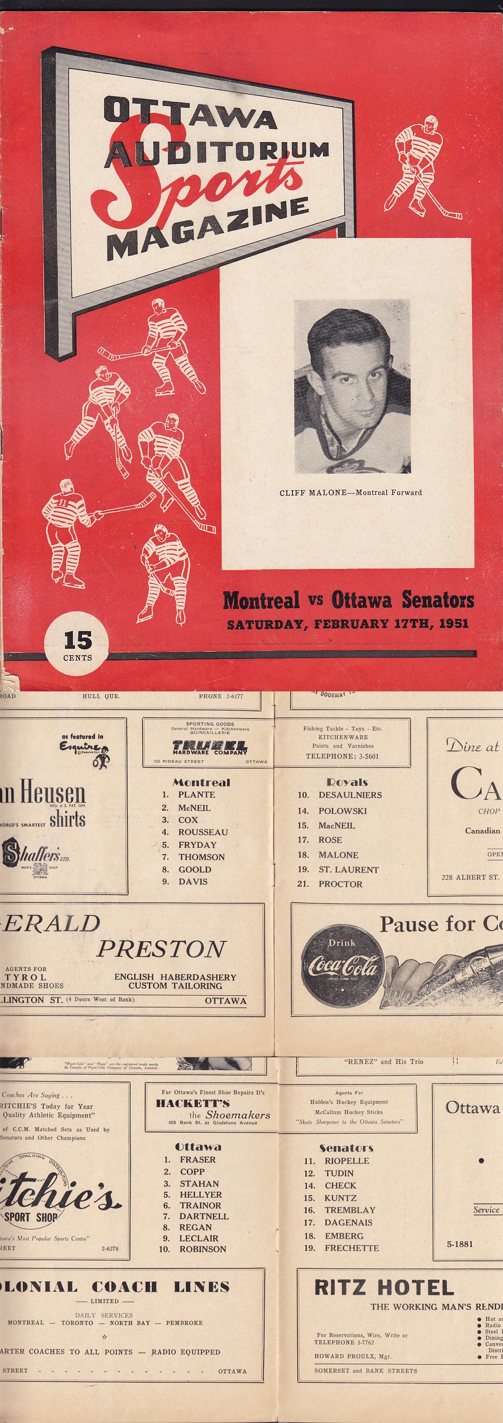 1951 OTTAWA SENATORS VS MONTREAL ROYALS PROGRAM photo