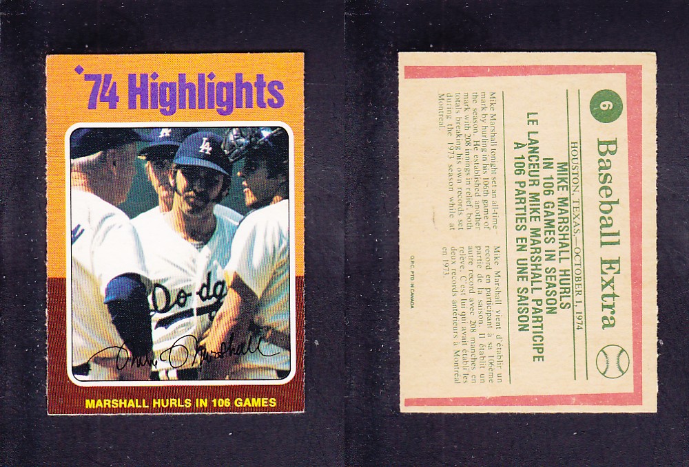 1975 O-PEE-CHEE BASEBALL CARD #6 M. MARSHALL photo 1975 O-PEE-CHEE BASEBALL CARD #6 M. MARSHALL photo