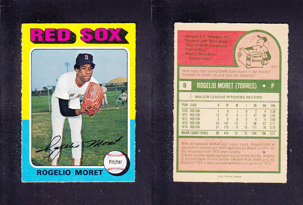 1975 O-PEE-CHEE BASEBALL CARD #8 R. MORET photo 1975 O-PEE-CHEE BASEBALL CARD #8 R. MORET photo