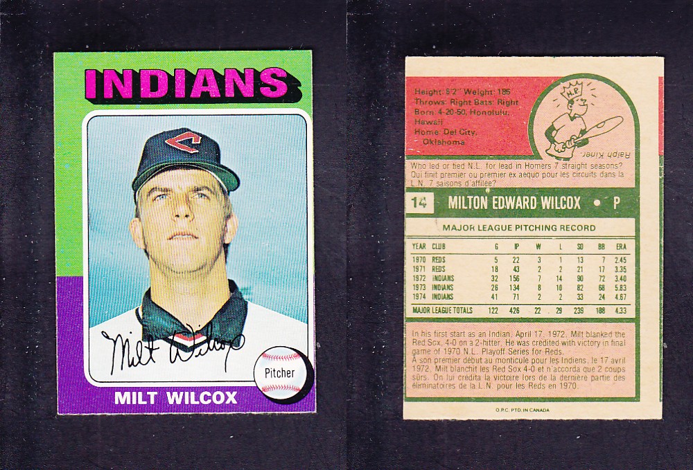 1975 O-PEE-CHEE BASEBALL CARD #14 M . WILCOX photo 1975 O-PEE-CHEE BASEBALL CARD #14 M . WILCOX photo