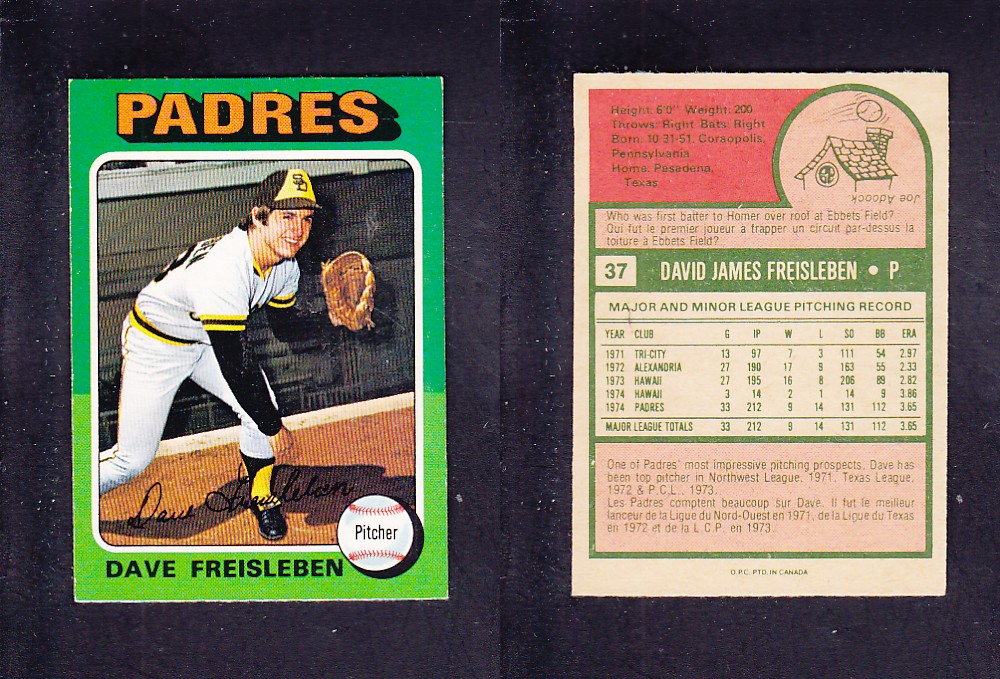 1975 O-PEE-CHEE BASEBALL CARD #37 D. FREISLEBEN photo 1975 O-PEE-CHEE BASEBALL CARD #37 D. FREISLEBEN photo