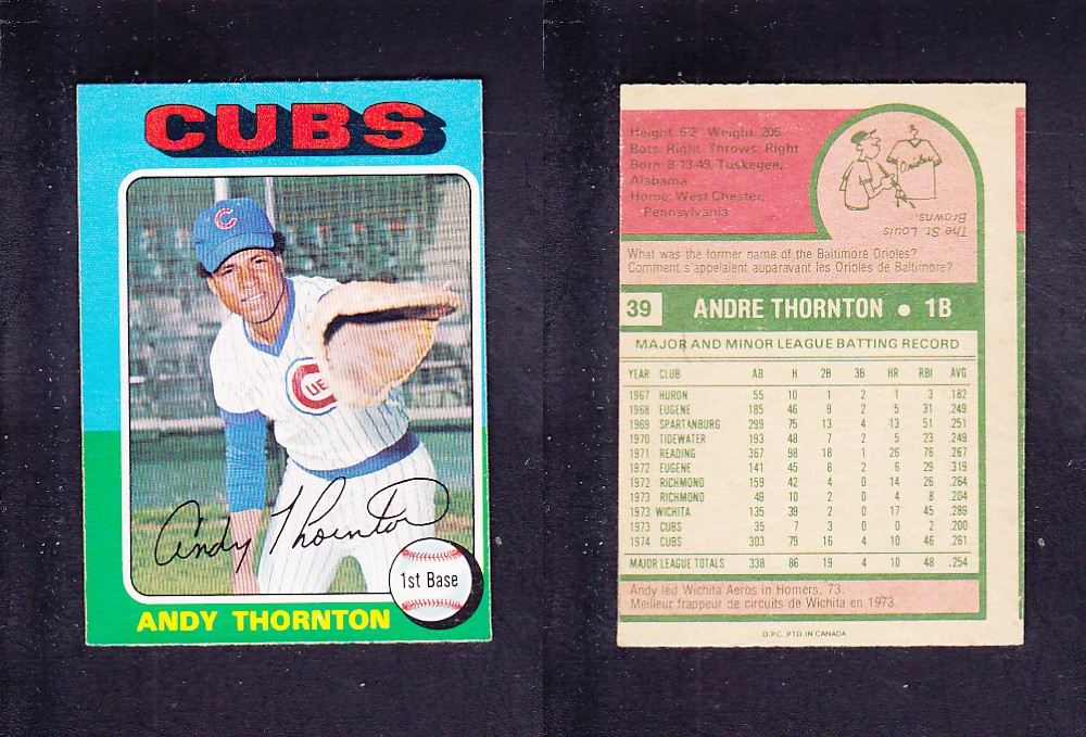 1975 O-PEE-CHEE BASEBALL CARD #39 A. THORNTON photo 1975 O-PEE-CHEE BASEBALL CARD #39 A. THORNTON photo