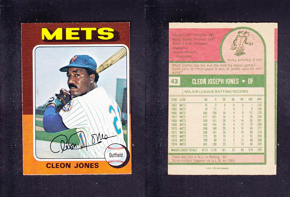 1975 O-PEE-CHEE BASEBALL CARD #43 C. JONES photo 1975 O-PEE-CHEE BASEBALL CARD #43 C. JONES photo
