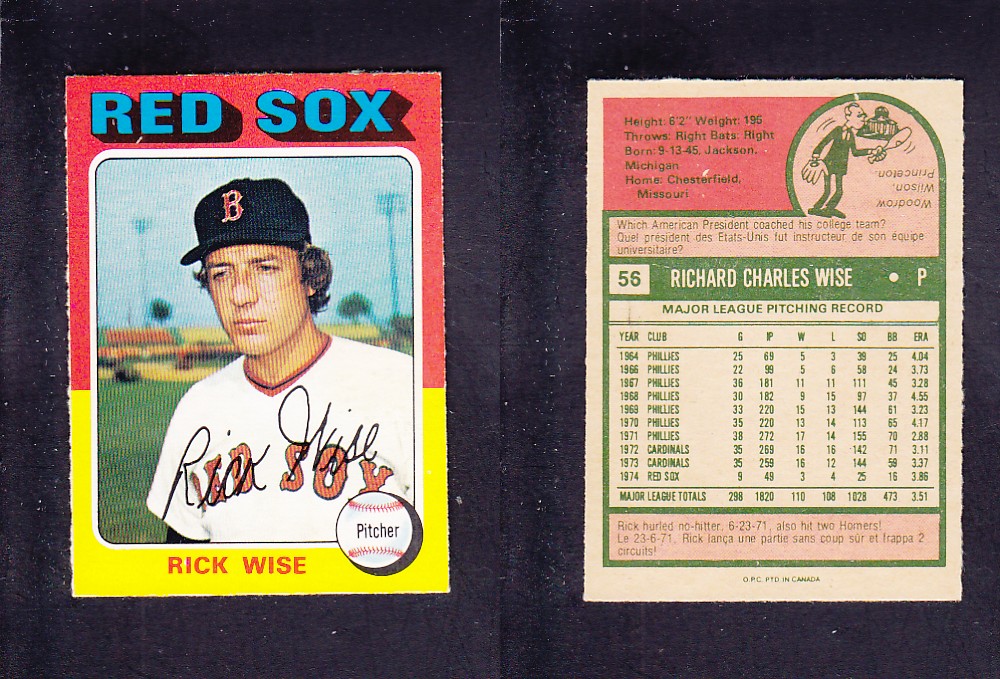 1975 O-PEE-CHEE BASEBALL CARD #56 R. WISE photo 1975 O-PEE-CHEE BASEBALL CARD #56 R. WISE photo