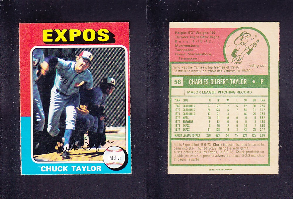1975 O-PEE-CHEE BASEBALL CARD #58 C. TAYLOR photo 1975 O-PEE-CHEE BASEBALL CARD #58 C. TAYLOR photo