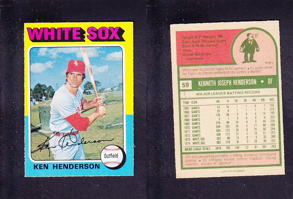 1975 O-PEE-CHEE BASEBALL CARD #59 K. HENDERSON photo 1975 O-PEE-CHEE BASEBALL CARD #59 K. HENDERSON photo