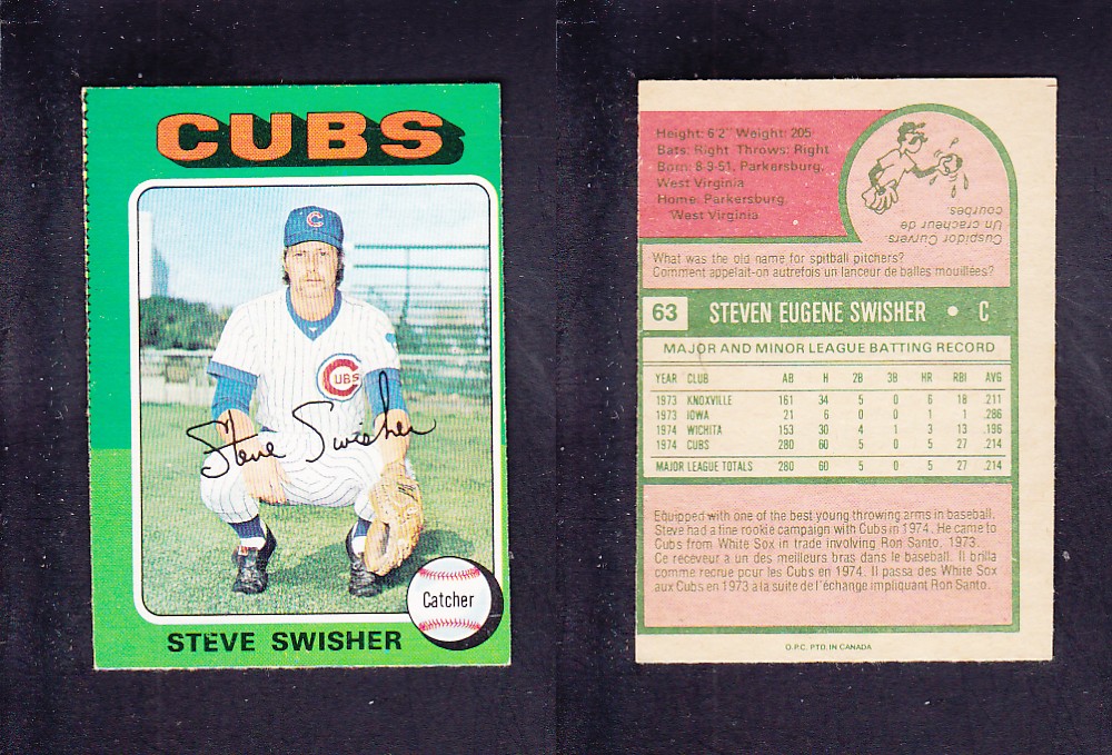 1975 O-PEE-CHEE BASEBALL CARD #63 S. SWISHER photo 1975 O-PEE-CHEE BASEBALL CARD #63 S. SWISHER photo