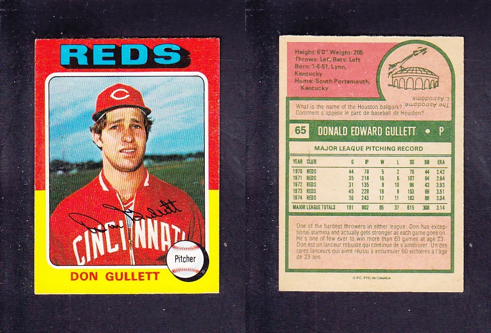 1975 O-PEE-CHEE BASEBALL CARD #65 D. GULLETT photo