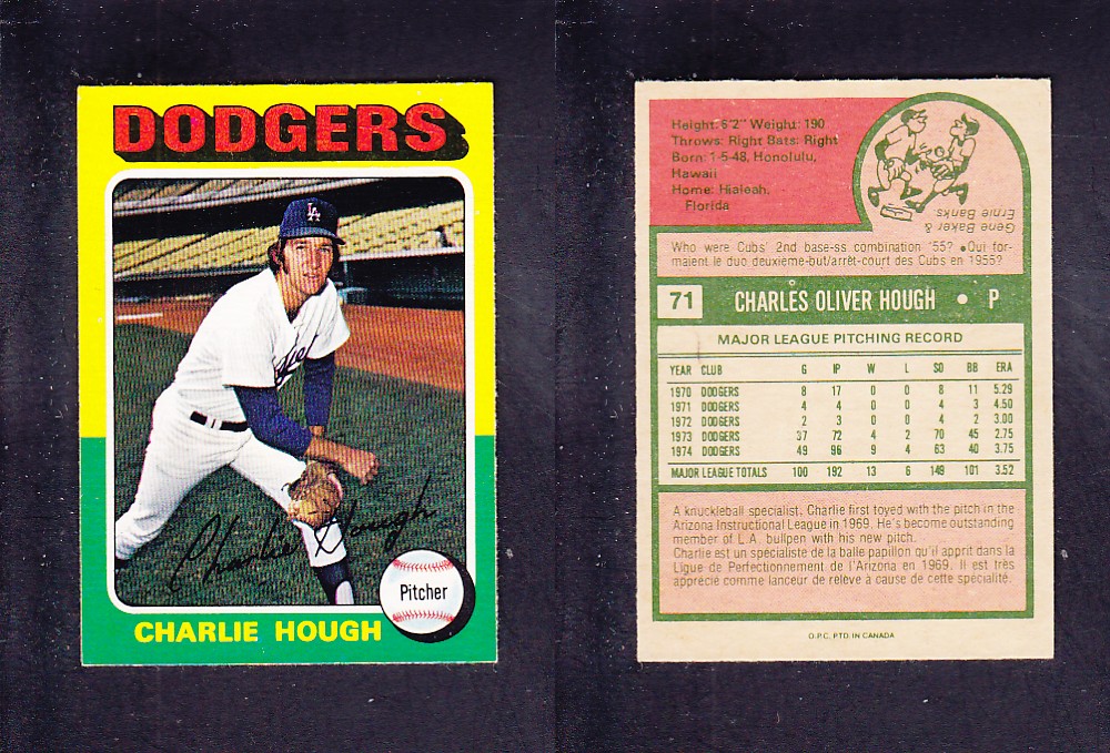 1975 O-PEE-CHEE BASEBALL CARD #71 C. HOUGH photo