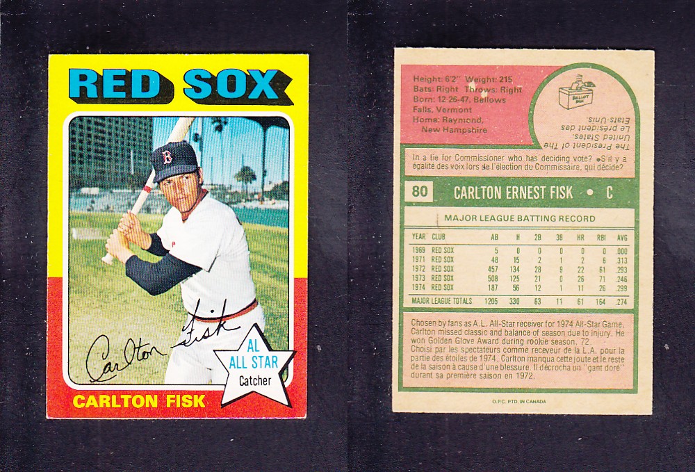 1975 O-PEE-CHEE BASEBALL CARD #80 C. FISK photo 1975 O-PEE-CHEE BASEBALL CARD #80 C. FISK photo