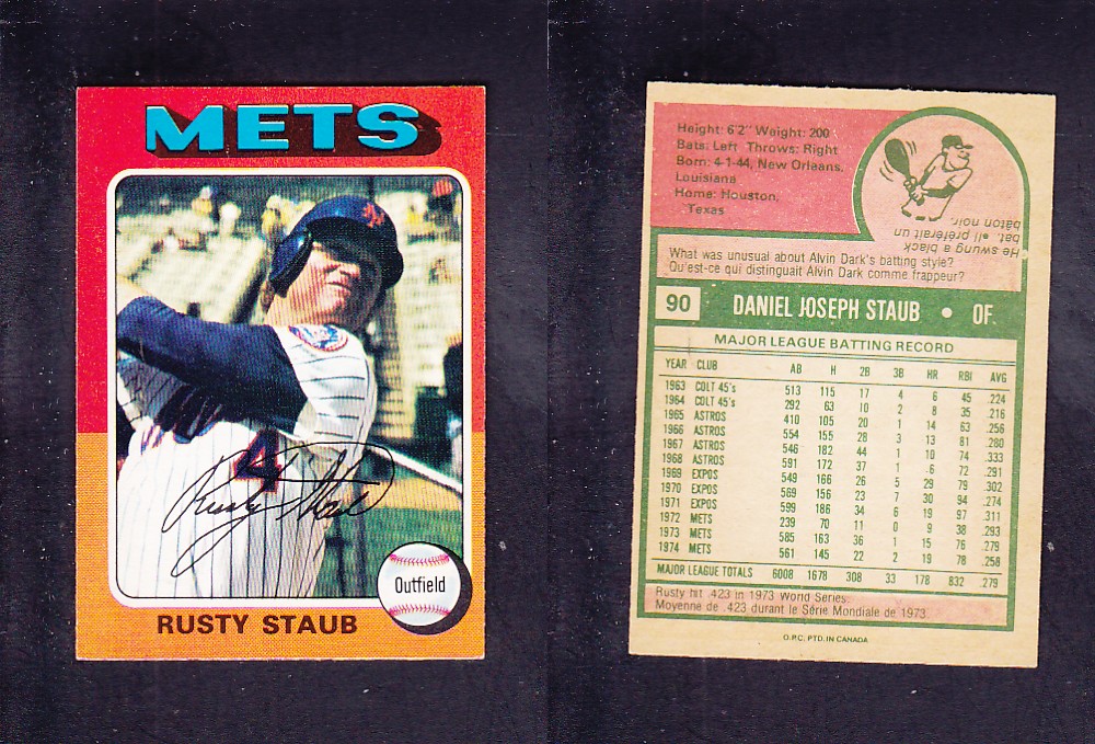 1975 O-PEE-CHEE BASEBALL CARD #90 R. STAUB photo 1975 O-PEE-CHEE BASEBALL CARD #90 R. STAUB photo