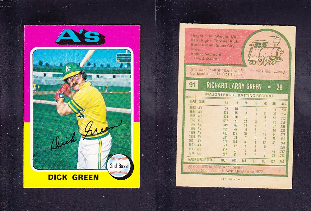 1975 O-PEE-CHEE BASEBALL CARD #91 D. GREEN photo 1975 O-PEE-CHEE BASEBALL CARD #91 D. GREEN photo
