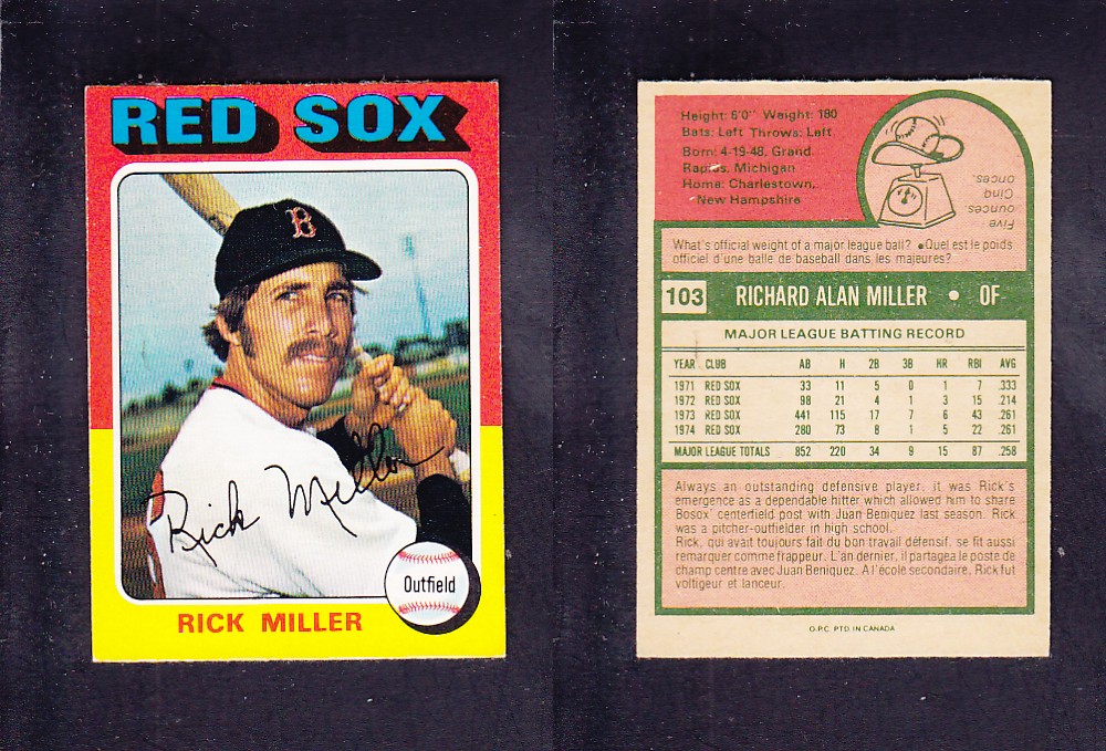 1975 O-PEE-CHEE BASEBALL CARD #103 R. MILLER photo