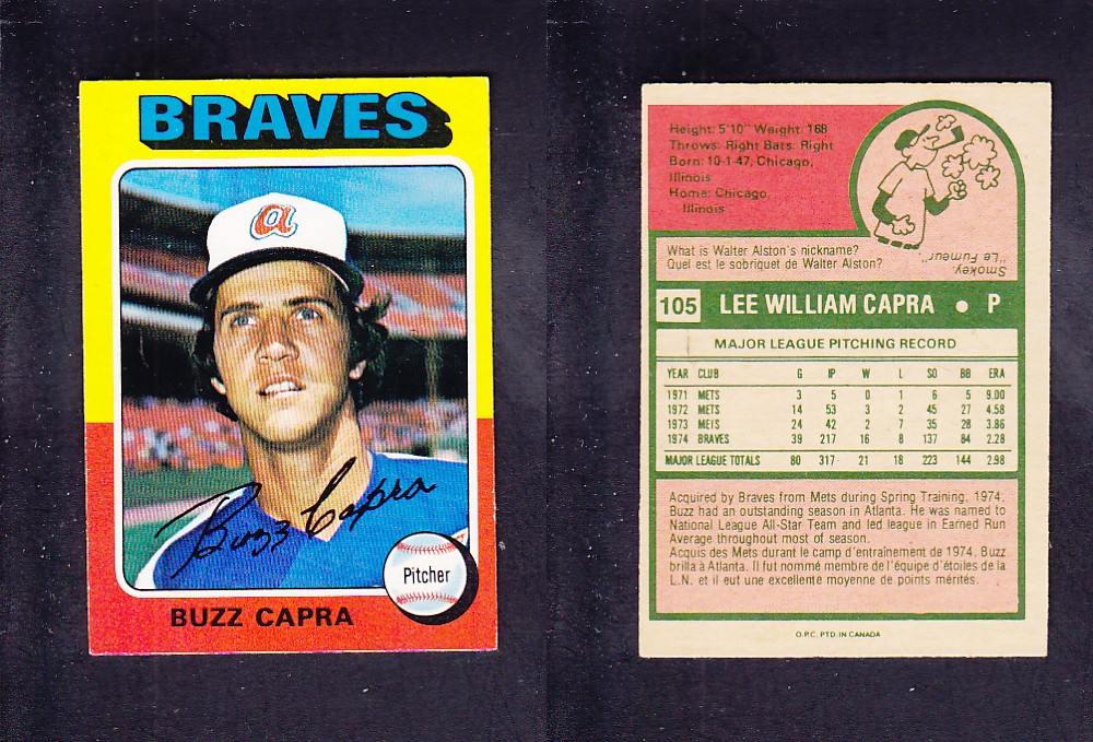 1975 O-PEE-CHEE BASEBALL CARD #105 B. CAPRA photo 1975 O-PEE-CHEE BASEBALL CARD #105 B. CAPRA photo