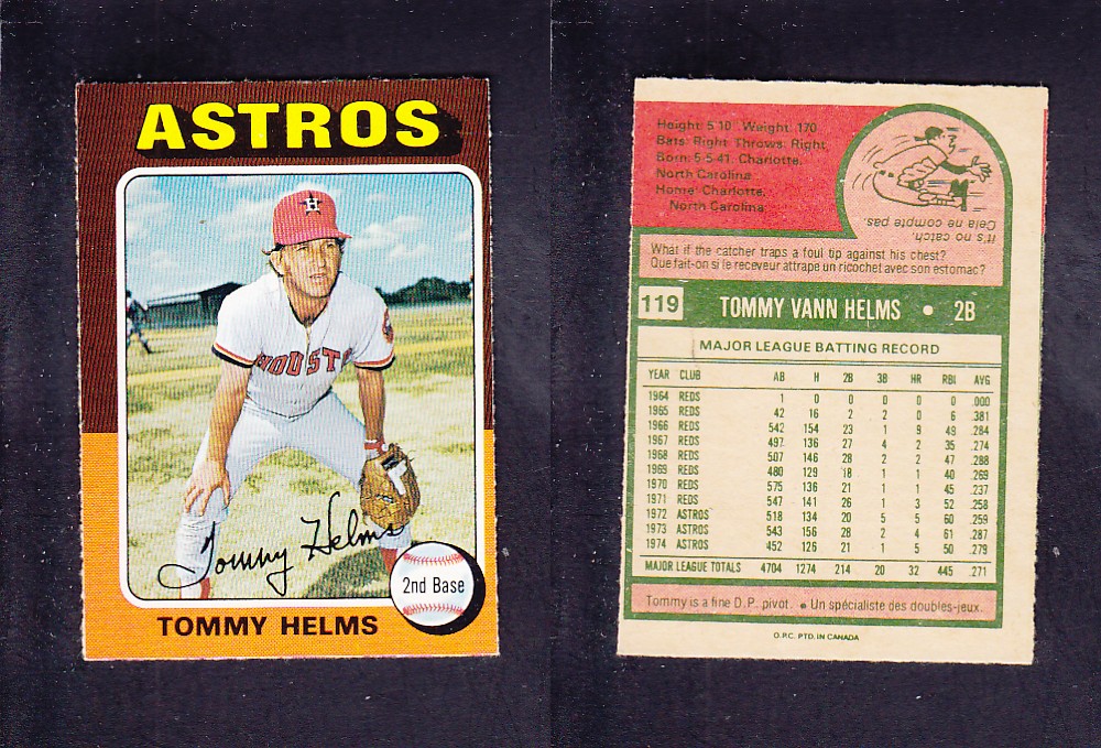 1975 O-PEE-CHEE BASEBALL CARD #119 T. HELMS photo